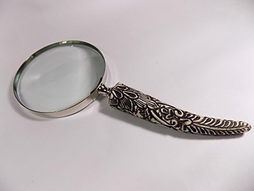Ares India Brass Magnifier Horn Shape Handle Beautiful Hand Held Magnifying Glass Gift