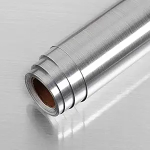 SIA VENDORS Solid Color Wallpaper Self Adhesive Peel & Stick Vinyl Decorative Film for Kitchen Countertops Cabinets Wardrobe Furniture (24 X 100 INCHES, Silver Brush)