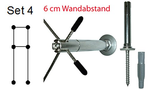 Rankhilfe RH06 - Set 4 - Wandabstand: 6 cm, 8 m Edelstahlseil, 6 x Abstandshalter Edelstahl