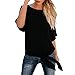 Produktbild friendGG Damen Top, Frauen lose einfarbige Oberseite, T-Shirts Damen Sommer Shirt Kurzarm Oberteile Baumwoll Bluse Tops Hemd Ladies Basic Shirts Casual Longshirts Rundhalsshirts (L, Schwarz)