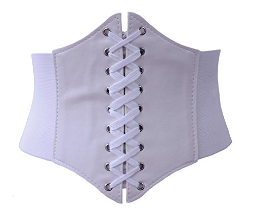 ELASTIC CINCHED WIDE CORSET BELT RED, BLACK & WHITE (X-Large (UK 20-28), White)