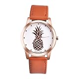 Suitray Damen Uhren,Mode Ananas Design Frauen Armbanduhr Analoge Quarzuhr Beiläufig Uhr Geschenk,Runde Zifferblattgehäuse Lederband Uhren