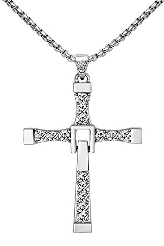 Halskette mit Fast And Furious 7 Kreuz Anhanger,925 Sterlingsilber mit Cubic Zirconia