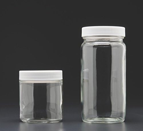 JG Finneran 9-190-3 Clear Borosilicate Glass Precleaned and Certified Tall Straight Sided Wide Mouth Jar with White Polypropylene Closure and 0.015" PTFE Lined, 48-400mm Cap Size, 125mL Capacity (Pack of 24)