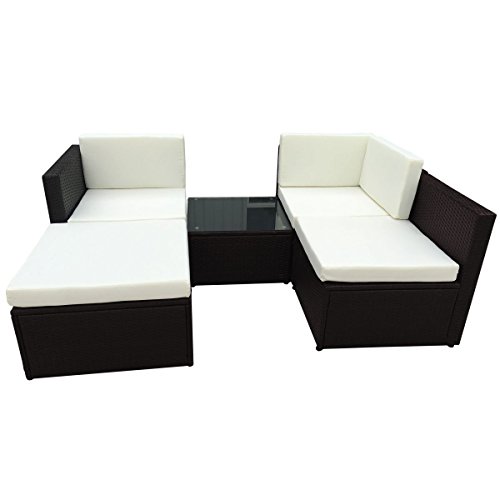 POLY RATTAN Set Gartenmöbel Rattan-Lounge Gartenset BRAUN oder SCHWARZ Sofa Garnitur Couch-Eck (Braun) - 4