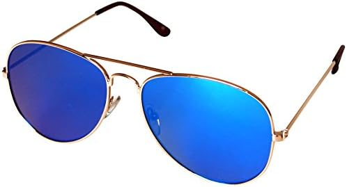 UV cut Spark Mirror lens Foppish Men's Teardrop Sunglasses Round Metal Frame Brown / blue mirror 7861-01