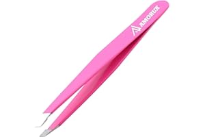 Amorux Pince à épiler pour poils du visage - Pour homme et femme - En acier inoxydable - Revêtement de couleur noire - Pince à épiler de précision oblique et pointue - Pour poils incarnés (Rose)