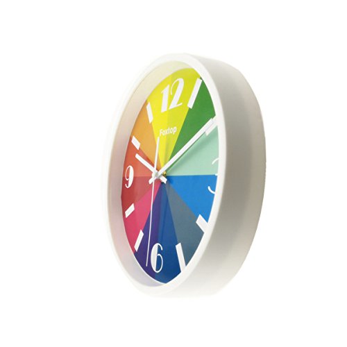 Kinderwanduhr Lautlos, Foxtop Modern Design Bunte Nostalgie Wanduhr ohne Tickgeräusche Weiß 25 cm - 3