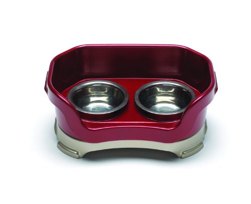 Neater Feeder Deluxe Small Dog (Cranberry) - The Mess Proof Elevated Bowls No Slip Non Tip Double Diner Stainless Steel Food Dish with Stand