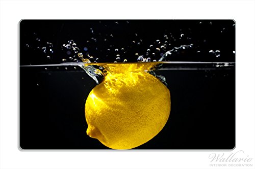 Stilvolles Frühstücksbrettchen / Schneidebrett aus Glas, Zitrone im Wasser - Frisches Obst für die Küche, Größe 14 x 23 cm, kratzfest, aus Sicherheitsglas