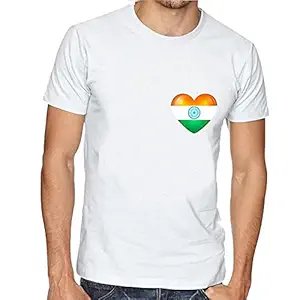 LIMIT Fashion Store - India Flag Heart Pocket Design Printed Unisex T-Shirt White (XX-Large)