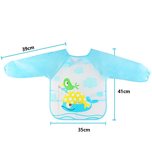 URAQT Unisex Baby Wasserdicht Lätzchen mit Ärmeln Essen und Play Smock Kleinkinder, Schürze PEVA mit Tier - 2
