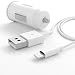 Produktbild esorio® MFI Lightning Apple auf USB Lade und Datenkabel inkl. USB KFZ Dual Charger in weiss
