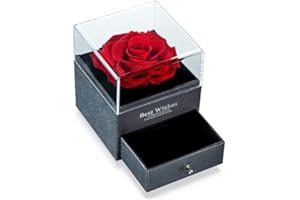 HAYSAR Attractive & Impressed Present Eternal Love Red Preserved Real Rose With Jewellery Compartment Gift Box Handmade Fresh Cut Suitable Gift For Anniversaries Birthdays Thanksgiving Wedding & More