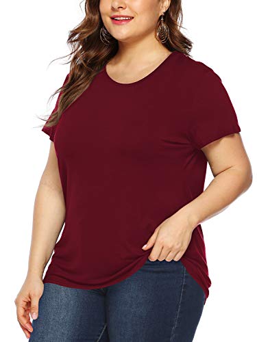 AMORETU Femme Manche Courte T-Shirt Casual Blouse Eté Tops Tee Shirt Grande Taille Bourgogne XL