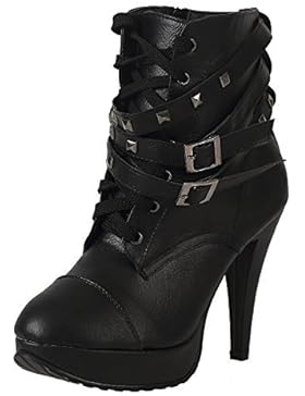 Nieten Stiefel-Biker Blogger Plateau Damen Stiefelette Ankle Boots Stiefeletten Schuhe mit Nieten Stilettos Pumps...
