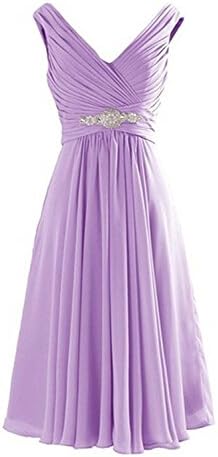 ShiYuan Women's V-Neck Chiffon Knee Length Cocktail Party Dresses Lavender UK 10
