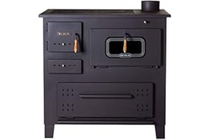 METALIC Estufa de leña con TAPA de hierro fundido Prity, Quemador en la parte superior para cocinar al horno, Potencia de calefacción 13kW