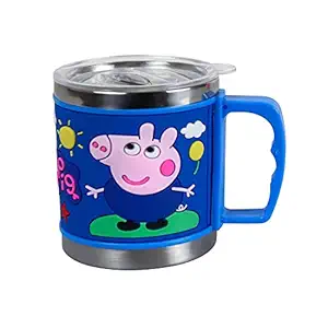 VagmineKreation's Peppa Pig Stainless Steel Emboss Mug Hot and Cold Coffee/Milk/Tea Mug for Kids Cute Cartoon Print Soft Rubber Design Cup for Gifts Girls Boys Toddlers (Random Color)