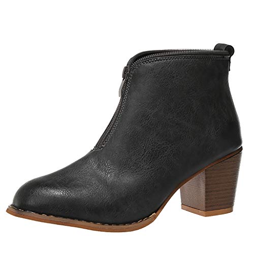 Souliers à Semelles compensées de Grande Taille, Talons carrés et compensés pour Les Femmes Pas Cher Cuir Plates Pluie Taille Fantaisie Casual Bottines épaisses Vintage Couleur Unie Romaine