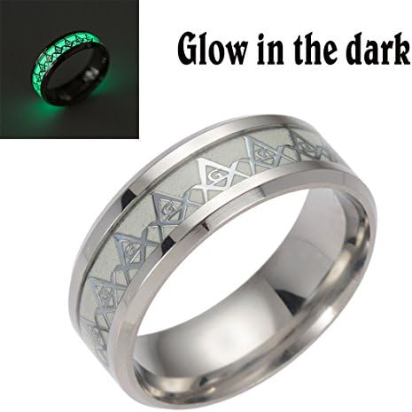 Qiao La Stainless Steel Sliver Free Mason Masonic Luminous Rings Jewelery Band UNB007 (8)