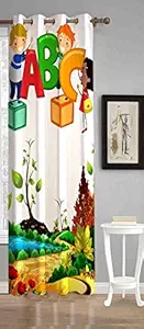 Amazin Homes Digital A B C Printed Curtains for Kids Room | Decorative Window Curtain Parda for Home Decoration, Multicolour (Pack of 1) [4x5 Ft]