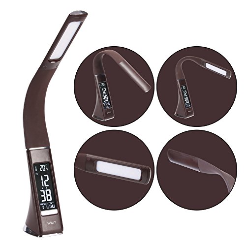 WILIT® U2 5W edle und moderne LED Schreibtischlampe in Lederoptik mit integriertem Wecker, Kalender, Uhrzeit und Temperaturanzeige, in 3 Helligkeitsstufen verstellbar - 6