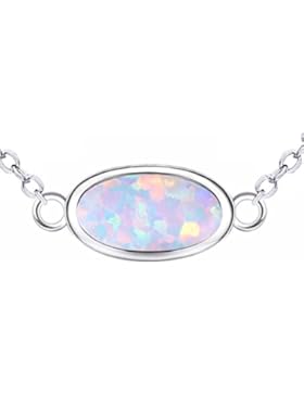 KELITCH Zart Oval Geschaffen-opal Anhänger Halskette 925 Sterling-Silber Kette