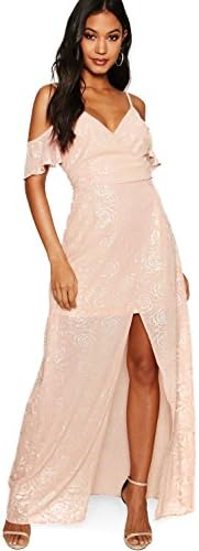 YourPrimeOutlet Womens Nude Boutique Sasha Metallic Wrap Maxi Dress - 8