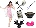 WM Beauty Hair Dye Colouring DIY 8 Pieces Beauty Salon Tool Kit-Chemical Cape, Hair Clips, Rubber Gloves, Mixing Bowl, Hair Stirrer, Ear Cover Protectors,Dye Brush,Twin Headed Brush, Transparent