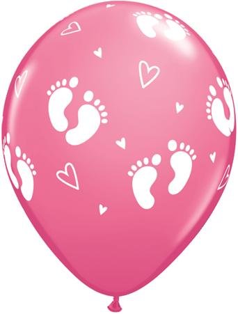 6 Luftballons Baby Taufe Geburt Fussabdrücke Footsprints Mädchen rosa weiß bedruckt ca. 28 cm