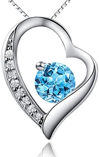 IXIQI Jewelry Topaz Necklace Round Swiss Blue Topaz 925 Real Sterling Silver 18K Gold Plated Pendant Necklaces for Women and Girls, 45cm Sterling Silver Chain