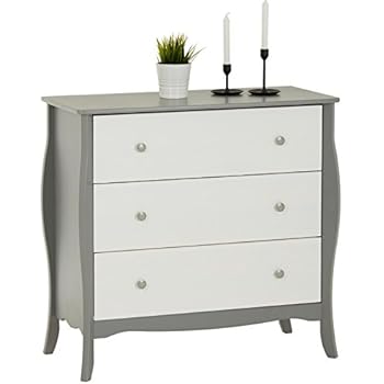 Beautify Graue Kommode 3 Schubladen, Vintage Stil mit roségoldenen