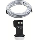 BYCONNERS Full Ultra HD 3D 4K Uyumlu Yağmur Korumalı İkili Twin 2 li &Ccedil;anak Uydu Lnb + F Konnekt&ouml;r Takılı Hazır Uydu Kablosu (