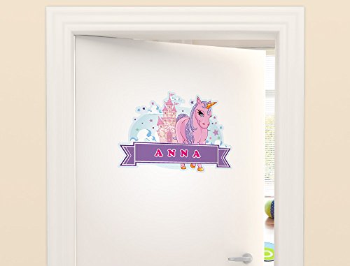 I-love-Wandtattoo ILWT-20-016 Kinderzimmer "Türaufkleber Feen und Einhörner" mit Name für Mädchen