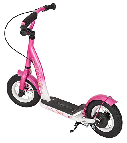 BIKESTARÂ® Original Safety Pro Sport Push Kick Scooter with brakes, mudguard and air tires for Kids 5 year old children girls â˜… Classic Edition with Alloy Wheels 10 Inch â˜… Flamingo Pink & Diamond White