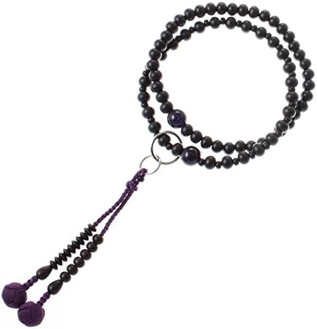 Newstone Kyoto Made Juzu Buddhist Prayer Beads Rosary , Honnenju , Honjuzu, Shimakokutan Wood X Amethyst with 100% Silk Tassel Jodo-shu Type [ Made in Kyoto] Handcrafted Juzu Beads