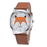 Mode Niedlich Kreativ Mädchenuhren Jungenuhren - Leder Armband Karikatur Kleiner Fuchs Arabische Ziffern Skala Armbanduhren für Jungen Mädchen, Hellbraun