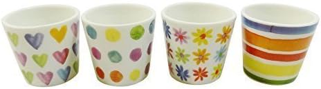 SET OF 4 BRIGHT HEARTS FLOWERS SPOTS STRIPES RED NEW BONE CHINA EGGCUPS 5X5CM