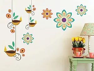 Prodecals Wall Sticker for Living Room Modern Hanging Art Deeps with Flowers (Wall Covering Area : 90 X 65 cms, Multicolour) (M1-10)
