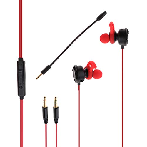 P Prettyia T2 Gaming Earphones Earbuds Headphones with Microphone and Volume Control For PUBG Mobile, PS4, Xbox One, Nintendo Switch Red