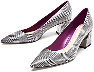 WYWQ Stripe Career Women'S Single Shoes Patent Leather Rough Mid Heel Shallow Mouth Pointed Toe Splice Multicolor 2018 Early Spring , gray , 40