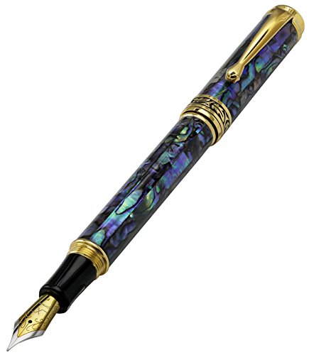 détail Stylo Plume Xezo Maestro Coquillage Nouvelle Zélande Naturel Pointe Fine Avec Pièces en Plaqué Or 18 Carats