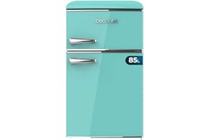 Cecotec Mini Frigorífico Retro Bolero CoolMarket 2D Origin 85 Green. Capacidad de 85L, LED interior, tirador cromado, bandejas cristal, control de temperatura y cajón para vegetales