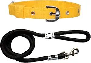 ADIOS Yellow Collar with Comfortable Dog Lead Dog Collar & Leash (Medium, Multi Color)