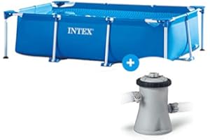 RAVIDAY Pack 2-en-1 Piscine Intex Rectangulaire | Piscine Tubulaire Metal Frame Junior 2,20 x 1,50 x 0,60 m + Filtre épurateur à Cartouche Intex | Piscine Hors Sol