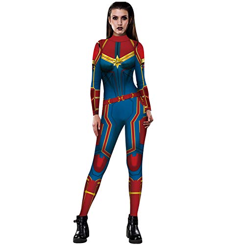 i pass Avenger's Captain Disfraz de Halloween Mujer Traje de mono superhéroe 3D (XL, C)