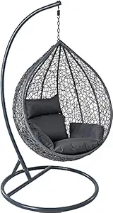 Vintage Oak Hammock Swing Chair with Powder Coated Iron Stand for Home Hanging Swings for Indoor, Outdoor, Home, Patio, Yard, Balcony, Garden (Grey Swing and Grey Cushion)