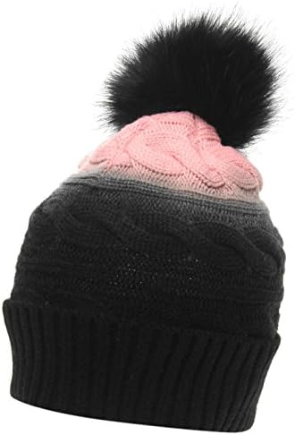 Golddigga Womens Axial Beanie Hat Bobble Warm Faux Fur Black/Pink Ladies