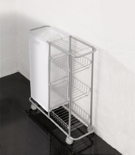 WENKO 12100100 Sammelwagen Slim – 3 Etagen, abnehmbarer Sack, Fassungsvermögen 28 L, pulverbeschichtetes Metall, 20 x 58 x 80 cm, Grau - 16